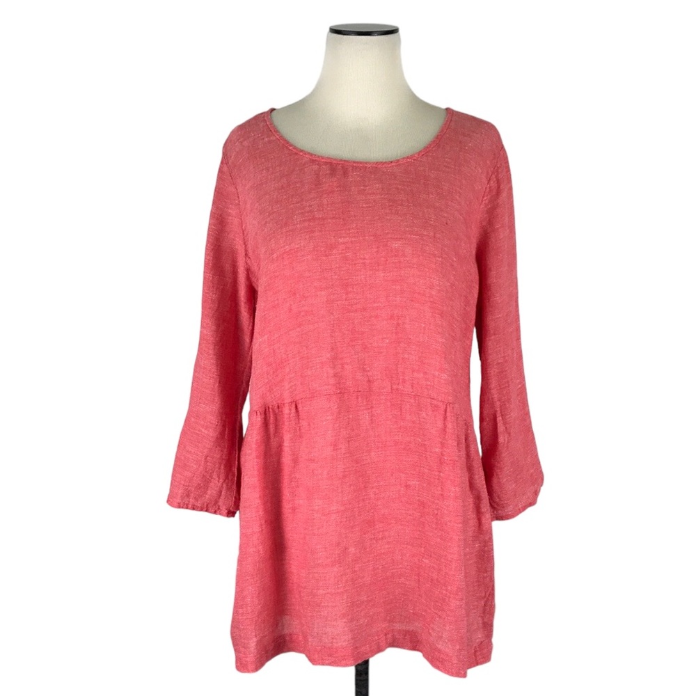 J Jill SIZE TALL Red Linen Swing Tunic Top 3/4 Sleeve